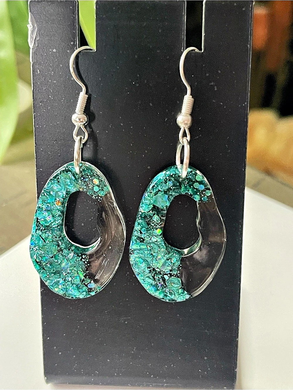 Teal Glitter Dangle Earrings